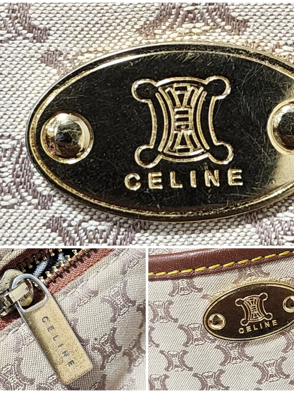 Celine Vintage Boogie Monogram Canvas and Leather Tote Bag Brown/Beige